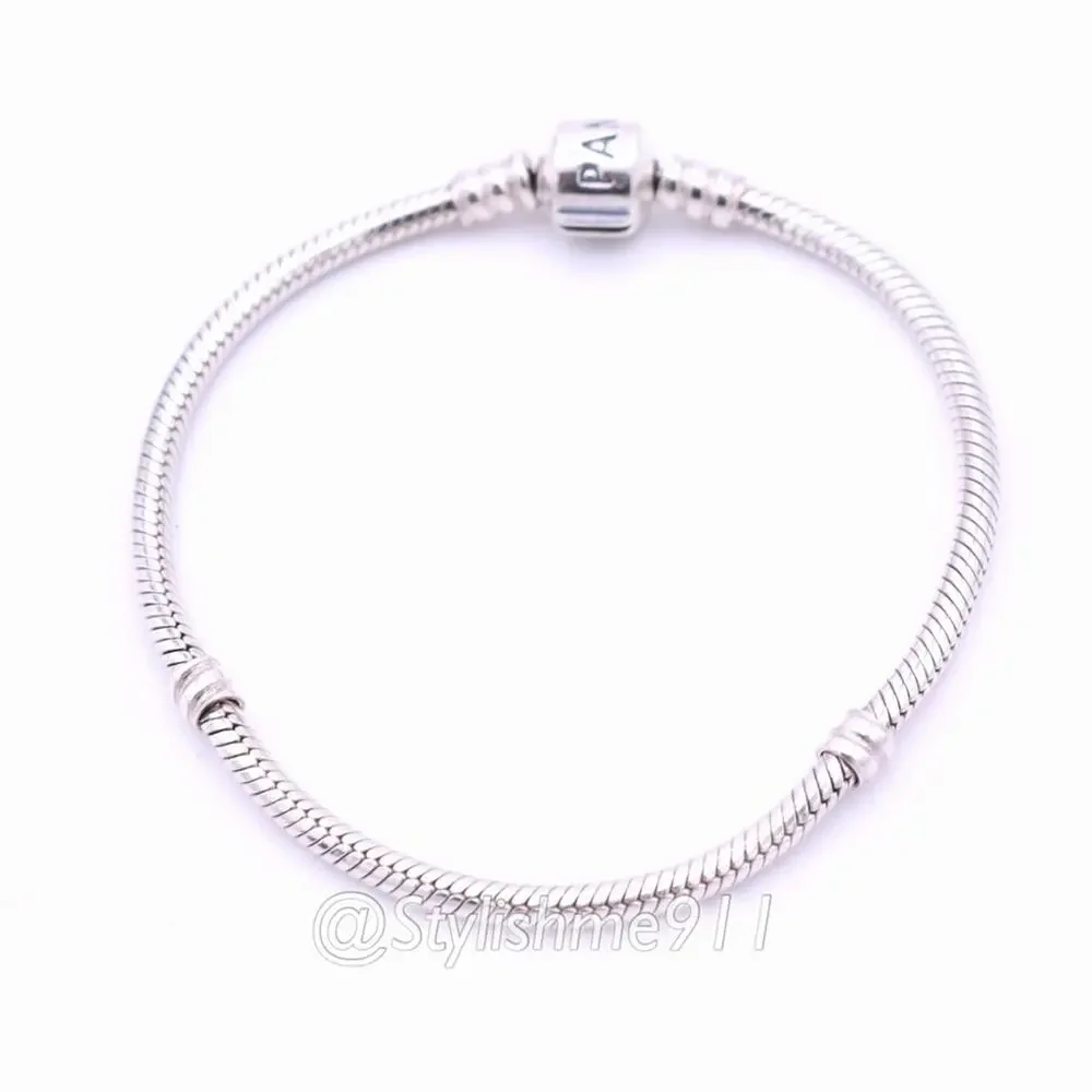 Authentic PANDORA Moments Silver Barrel Clasp Charm Bracelet - 590702HV